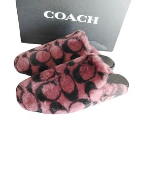 COACH Plush Logo Shearling Slippers In Merlot Sz 10 NWT